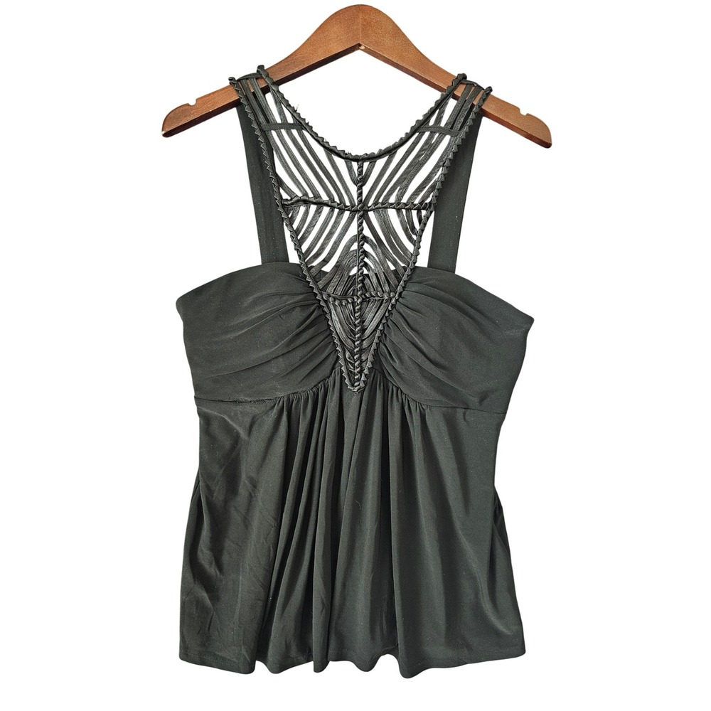 Boston Proper Black Caged‎ Neckline Back Smocked Waist Tank Top Women's M